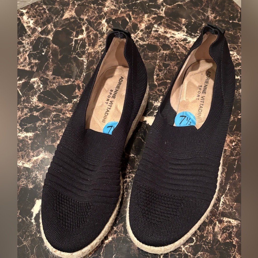 Adrienne Vittadini Black Espadrille Slip Ons‎